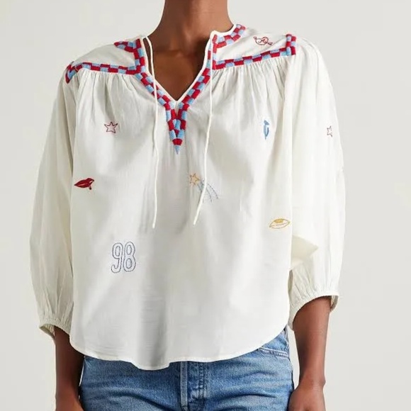 MOTHER Tops - NWOT The Breeze Embroidered Cotton-Blend Voile White Blouse Size Extra Small